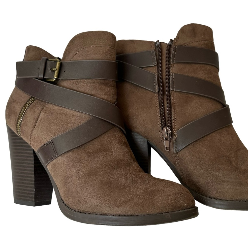 Charlotte Russ Brown Block Heel Ankle Boots Women’s 9.5 Faux Suede Faux Leather - Picture 4 of 11